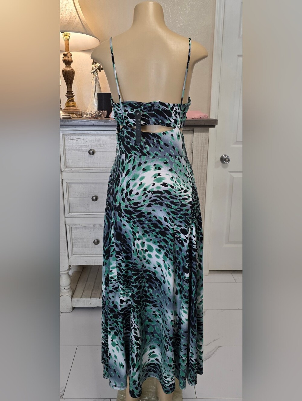 NWT Ariella Green and Black Animal Print Slip Maxi Dress - Picture 5 of 6